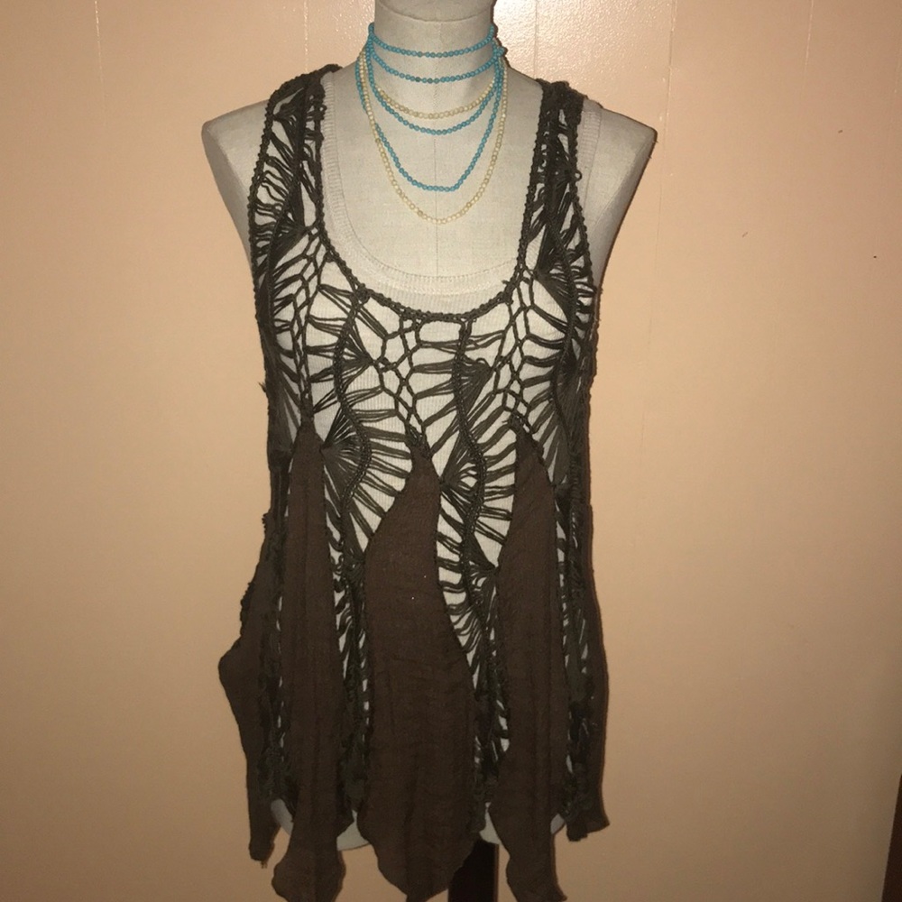 umgee USA Chocolate Brown Crochet Top